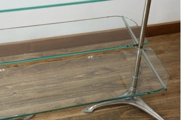 フランスアンティーク　店舗什器におすすめ!真鍮(しんちゅう)フレーム　両面使いできるシンプルな佇まいの飾り棚(ガラス棚、陳列棚、展示台、シェルフ、ディスプレイラック、オープンラック)(R-080857)