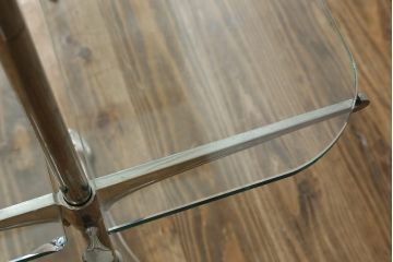 フランスアンティーク　店舗什器におすすめ!真鍮(しんちゅう)フレーム　両面使いできるシンプルな佇まいの飾り棚(ガラス棚、陳列棚、展示台、シェルフ、ディスプレイラック、オープンラック)(R-080857)