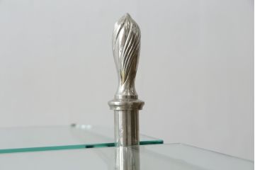 フランスアンティーク　店舗什器におすすめ!真鍮(しんちゅう)フレーム　両面使いできるシンプルな佇まいの飾り棚(ガラス棚、陳列棚、展示台、シェルフ、ディスプレイラック、オープンラック)(R-080857)