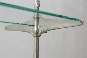 フランスアンティーク　店舗什器におすすめ!真鍮(しんちゅう)フレーム　両面使いできるシンプルな佇まいの飾り棚(ガラス棚、陳列棚、展示台、シェルフ、ディスプレイラック、オープンラック)(R-080857)