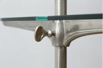 フランスアンティーク　店舗什器におすすめ!真鍮(しんちゅう)フレーム　両面使いできるシンプルな佇まいの飾り棚(ガラス棚、陳列棚、展示台、シェルフ、ディスプレイラック、オープンラック)(R-080857)