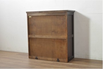 《脚(台輪)取り付け加工費込み》　中古　北海道民芸家具　格子入りガラス扉のキャビネット　(R-080867)