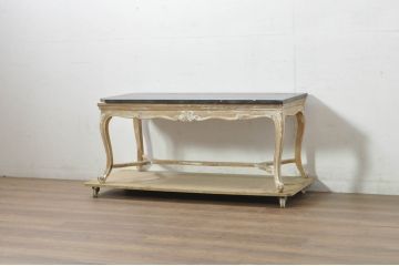 フランスアンティーク　ペイント　天板大理石　猫脚が優雅で可愛らしい彫刻入りのローテーブル(センターテーブル、サイドテーブル、リビングテーブル)(R-080869)