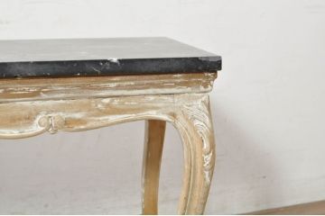 フランスアンティーク　ペイント　天板大理石　猫脚が優雅で可愛らしい彫刻入りのローテーブル(センターテーブル、サイドテーブル、リビングテーブル)(R-080869)