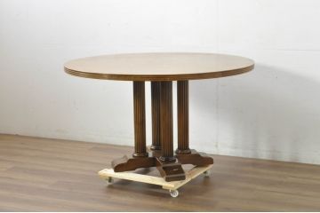 中古　スペイン　バロッサバレンティ(VARO,S.A. VALENTI)　艶やかな木肌と深みある色合いが魅力のラウンドダイニングテーブル(4人掛け、2人掛け、食卓、ラウンドテーブル、丸テーブル)(定価約70万円)(R-080870)