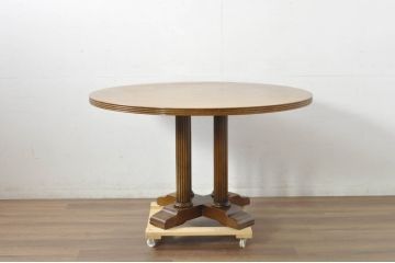 中古　スペイン　バロッサバレンティ(VARO,S.A. VALENTI)　艶やかな木肌と深みある色合いが魅力のラウンドダイニングテーブル(4人掛け、2人掛け、食卓、ラウンドテーブル、丸テーブル)(定価約70万円)(R-080870)