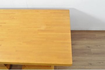 中古　ブランド家具　特注　オーダー品　天板極厚　タモ材　無垢　ナチュラルカラーが素敵な収納付きの特大テーブル(ダイニングテーブル、4人掛け、6人掛け、作業台、食卓、店舗什器)(R-080871)