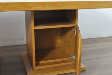 中古　ブランド家具　特注　オーダー品　天板極厚　タモ材　無垢　ナチュラルカラーが素敵な収納付きの特大テーブル(ダイニングテーブル、4人掛け、6人掛け、作業台、食卓、店舗什器)(R-080871)