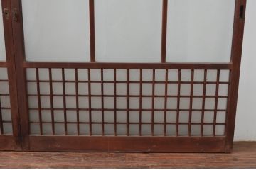 アンティーク建具　上手物　上質な和の空間を演出する凝った作りの高級ガラス窓4枚セット(ガラス戸、引き戸)(R-080875)