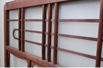 アンティーク建具　上手物　上質な和の空間を演出する凝った作りの高級ガラス窓4枚セット(ガラス戸、引き戸)(R-080875)