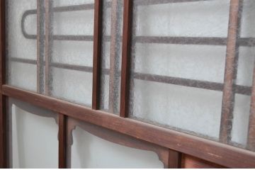 アンティーク建具　上手物　上質な和の空間を演出する凝った作りの高級ガラス窓4枚セット(ガラス戸、引き戸)(R-080875)