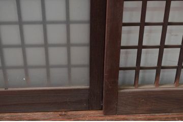 アンティーク建具　上手物　上質な和の空間を演出する凝った作りの高級ガラス窓4枚セット(ガラス戸、引き戸)(R-080875)