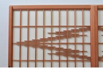 ビンテージ建具　和の空間を高める凝った作りの障子戸窓2枚セット(引き戸、ヴィンテージ)(R-080877)