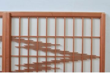 ビンテージ建具　和の空間を高める凝った作りの障子戸窓2枚セット(引き戸、ヴィンテージ)(R-080877)