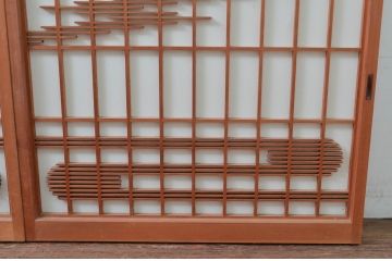 ビンテージ建具　和の空間を高める凝った作りの障子戸窓2枚セット(引き戸、ヴィンテージ)(R-080877)
