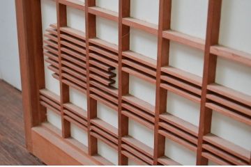 ビンテージ建具　和の空間を高める凝った作りの障子戸窓2枚セット(引き戸、ヴィンテージ)(R-080877)