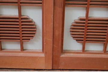 ビンテージ建具　和の空間を高める凝った作りの障子戸窓2枚セット(引き戸、ヴィンテージ)(R-080877)