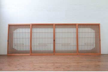 ビンテージ建具　和の空間づくりにおすすめ!凝った作りの格子入りガラス窓4枚セット(組子、引き戸、ガラス戸、格子戸、ヴィンテージ)(R-080878)