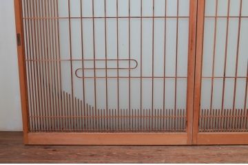 ビンテージ建具　和の空間づくりにおすすめ!凝った作りの格子入りガラス窓4枚セット(組子、引き戸、ガラス戸、格子戸、ヴィンテージ)(R-080878)