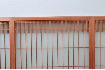 ビンテージ建具　和の空間づくりにおすすめ!凝った作りの格子入りガラス窓4枚セット(組子、引き戸、ガラス戸、格子戸、ヴィンテージ)(R-080878)