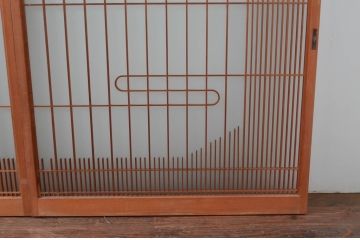 ビンテージ建具　和の空間づくりにおすすめ!凝った作りの格子入りガラス窓4枚セット(組子、引き戸、ガラス戸、格子戸、ヴィンテージ)(R-080878)