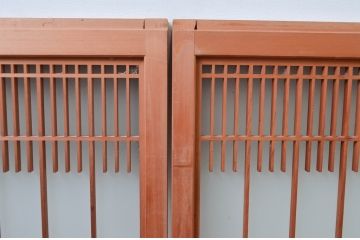 ビンテージ建具　和の空間づくりにおすすめ!凝った作りの格子入りガラス窓4枚セット(組子、引き戸、ガラス戸、格子戸、ヴィンテージ)(R-080878)