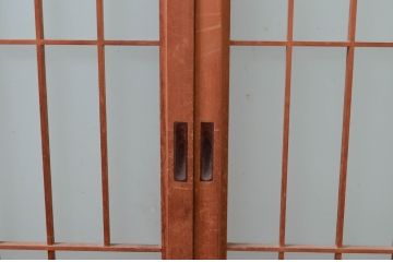ビンテージ建具　和の空間づくりにおすすめ!凝った作りの格子入りガラス窓4枚セット(組子、引き戸、ガラス戸、格子戸、ヴィンテージ)(R-080878)