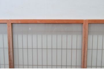 ビンテージ建具　和の空間づくりにおすすめ!凝った作りの格子入りガラス窓4枚セット(組子、引き戸、ガラス戸、格子戸、ヴィンテージ)(R-080878)