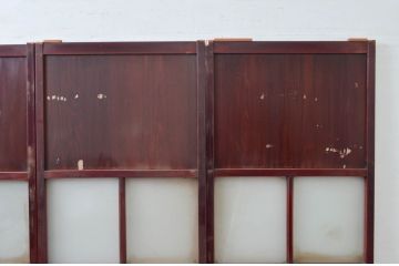 アンティーク建具　両面漆塗りの高級品!!　和モダンな空間づくりにおすすめな幅狭ガラス帯戸4枚セット(引き戸、ガラス戸)(R-080884)