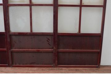 アンティーク建具　両面漆塗りの高級品!!　和モダンな空間づくりにおすすめな幅狭ガラス帯戸4枚セット(引き戸、ガラス戸)(R-080884)