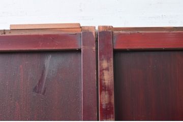 アンティーク建具　両面漆塗りの高級品!!　和モダンな空間づくりにおすすめな幅狭ガラス帯戸4枚セット(引き戸、ガラス戸)(R-080884)