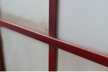 アンティーク建具　両面漆塗りの高級品!!　和モダンな空間づくりにおすすめな幅狭ガラス帯戸4枚セット(引き戸、ガラス戸)(R-080884)