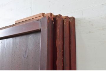 アンティーク建具　両面漆塗りの高級品!!　和モダンな空間づくりにおすすめな幅狭ガラス帯戸4枚セット(引き戸、ガラス戸)(R-080884)