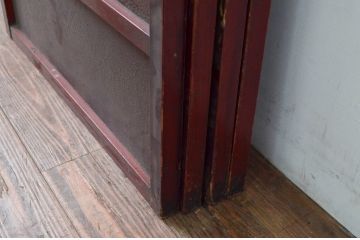 アンティーク建具　両面漆塗りの高級品!!　和モダンな空間づくりにおすすめな幅狭ガラス帯戸4枚セット(引き戸、ガラス戸)(R-080884)