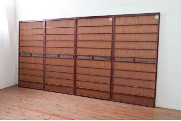 アンティーク建具 漆塗り框 黒柿透かし彫り入りの高級な夏戸4枚セット(引き戸、簾戸、簀戸、葭戸、夏障子、御簾戸、すど)(R-080886)