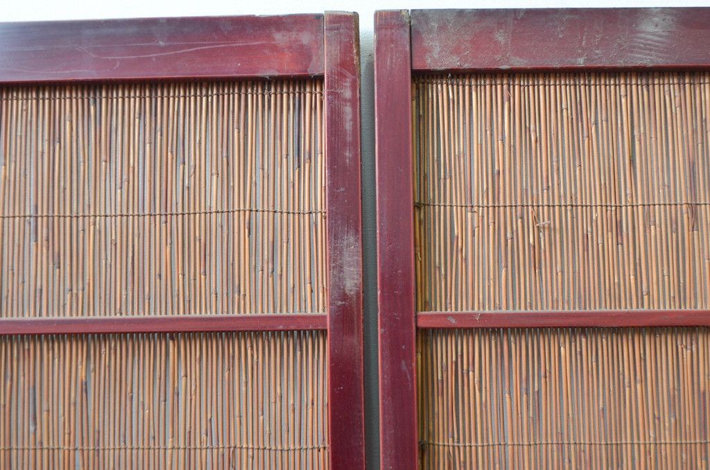 アンティーク建具 漆塗り框 黒柿透かし彫り入りの高級な夏戸4枚セット(引き戸、簾戸、簀戸、葭戸、夏障子、御簾戸、すど)(R-080886)