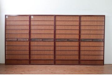 アンティーク建具 漆塗り框 黒柿透かし彫り入りの高級な夏戸4枚セット(引き戸、簾戸、簀戸、葭戸、夏障子、御簾戸、すど)(R-080886)