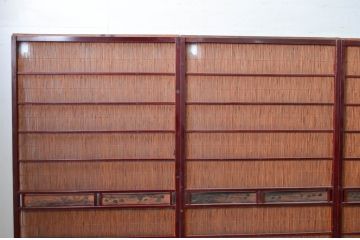 アンティーク建具　漆塗り框　黒柿透かし彫り入りの高級な夏戸4枚セット(引き戸、簾戸、簀戸、葭戸、夏障子、御簾戸、すど)(R-080886)