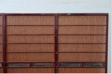 アンティーク建具 漆塗り框 黒柿透かし彫り入りの高級な夏戸4枚セット(引き戸、簾戸、簀戸、葭戸、夏障子、御簾戸、すど)(R-080886)