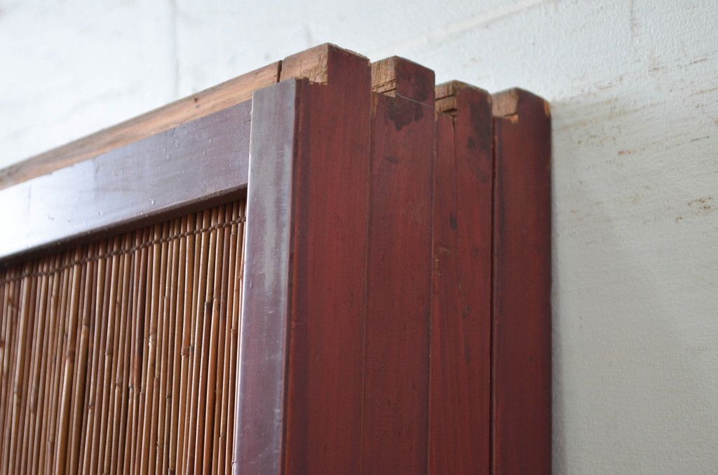 アンティーク建具 漆塗り框 黒柿透かし彫り入りの高級な夏戸4枚セット(引き戸、簾戸、簀戸、葭戸、夏障子、御簾戸、すど)(R-080886)