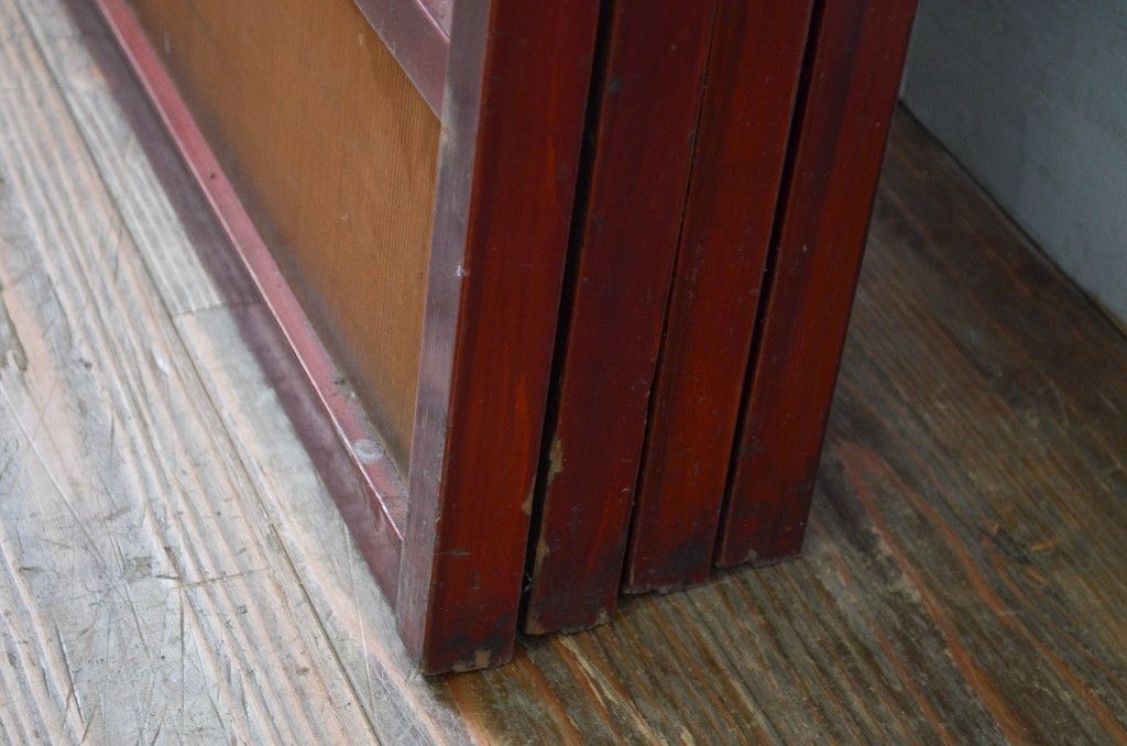 アンティーク建具 漆塗り框 黒柿透かし彫り入りの高級な夏戸4枚セット(引き戸、簾戸、簀戸、葭戸、夏障子、御簾戸、すど)(R-080886)