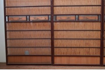 アンティーク建具　漆塗り框　黒柿透かし彫り入りの高級な夏戸4枚セット(引き戸、簾戸、簀戸、葭戸、夏障子、御簾戸、すど)(R-080888)