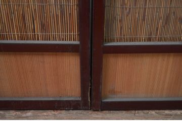 アンティーク建具　漆塗り框　黒柿透かし彫り入りの高級な夏戸4枚セット(引き戸、簾戸、簀戸、葭戸、夏障子、御簾戸、すど)(R-080888)