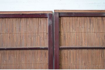 アンティーク建具　漆塗り框　黒柿透かし彫り入りの高級な夏戸4枚セット(引き戸、簾戸、簀戸、葭戸、夏障子、御簾戸、すど)(R-080889)