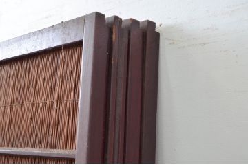 アンティーク建具　漆塗り框　黒柿透かし彫り入りの高級な夏戸4枚セット(引き戸、簾戸、簀戸、葭戸、夏障子、御簾戸、すど)(R-080889)
