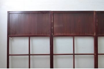 アンティーク建具　両面漆塗り　和モダンな空間づくりにおすすめなガラス帯戸4枚セット(引き戸、ガラス戸)(R-080890)