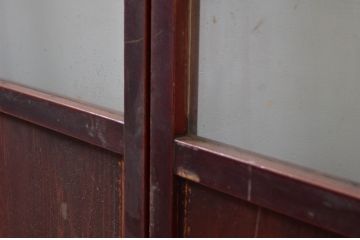 アンティーク建具　両面漆塗り　和モダンな空間づくりにおすすめなガラス帯戸4枚セット(引き戸、ガラス戸)(R-080890)