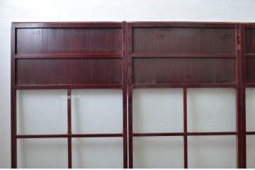 アンティーク建具　両面漆塗り　和モダンな空間づくりにおすすめなガラス帯戸4枚セット(引き戸、ガラス戸)(R-080890)
