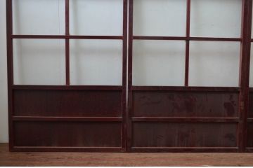 アンティーク建具　両面漆塗り　和モダンな空間づくりにおすすめなガラス帯戸4枚セット(引き戸、ガラス戸)(R-080890)