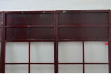 アンティーク建具　両面漆塗り　和モダンな空間づくりにおすすめなガラス帯戸4枚セット(引き戸、ガラス戸)(R-080890)